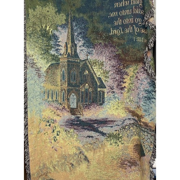 Manual Woodworkers & Weavers Psalm 122: 1 Tapestry Throw Blanket Country Church - Picture 6 of 10